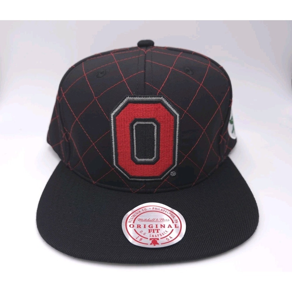 Ohio State Buckeyes Hat Mitchell & Ness Quilted Taslan Black Red Snapback Cap